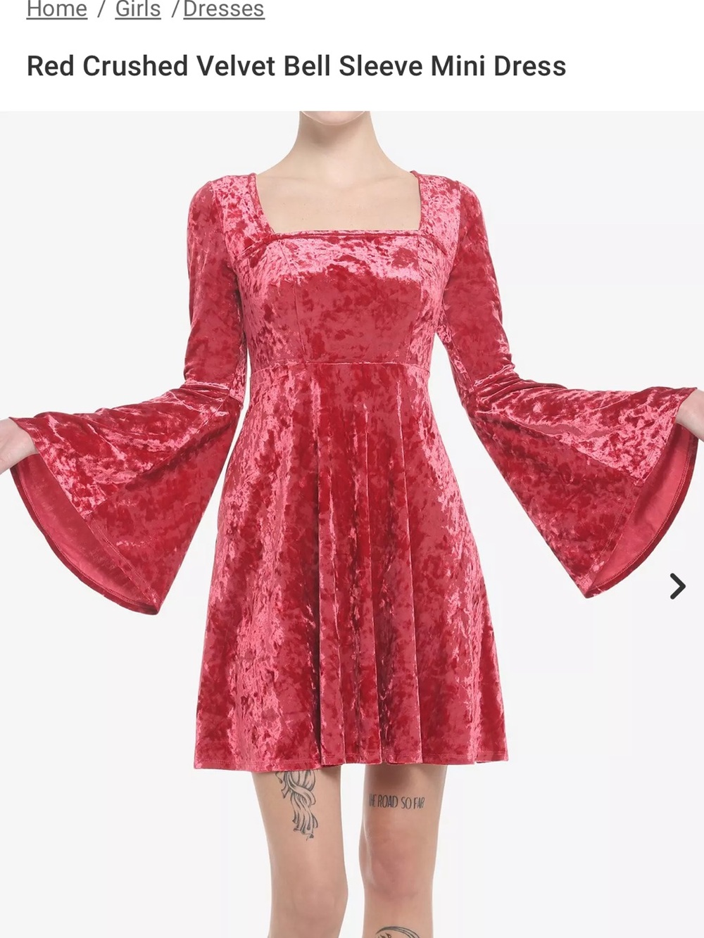 Crushed Velvet Bell Sleeve Mini Dress - Red